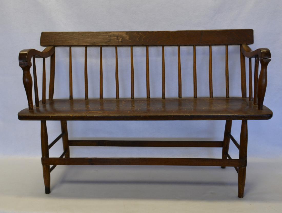 Small wooden Sheraton spindle back bench with natural (1 of 3)