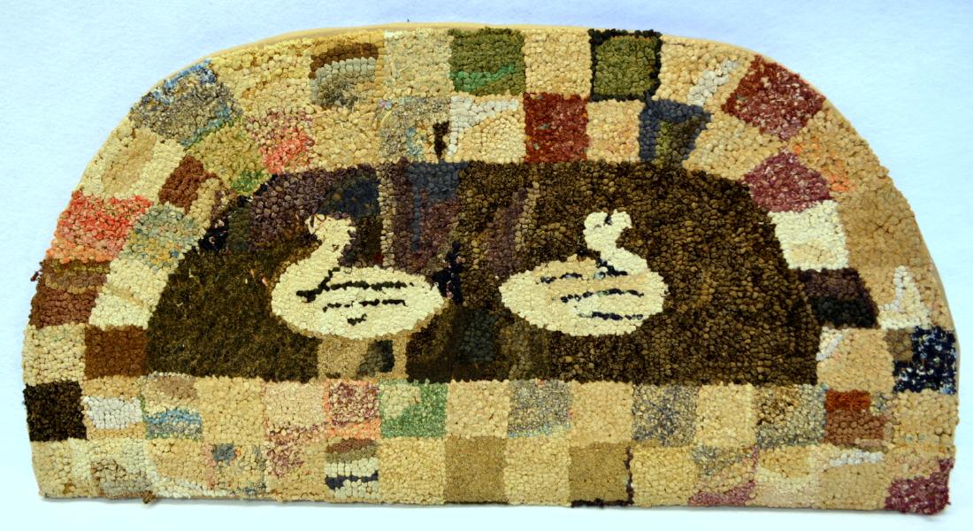 Welcome shaped pictorial hooked rug depicting 2 ducks (1 of 2)