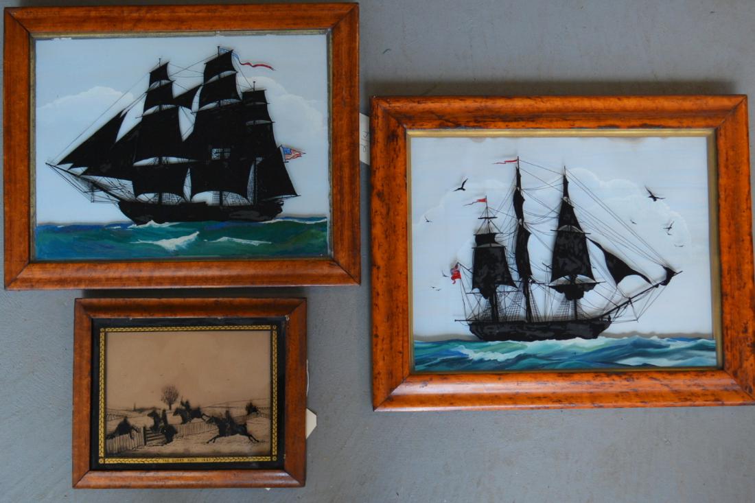 Three reverse painting silhouettes on glass with (1 of 4)