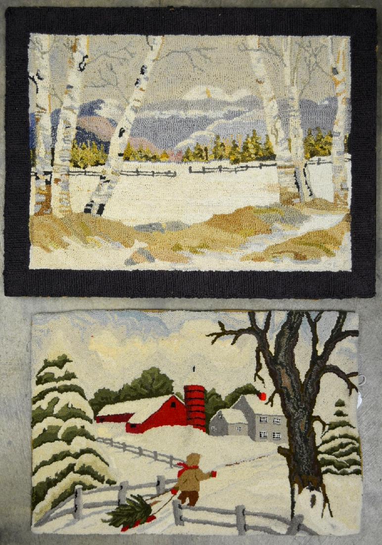 Two pictorial hooked rug depicting winter landscape (1 of 5)