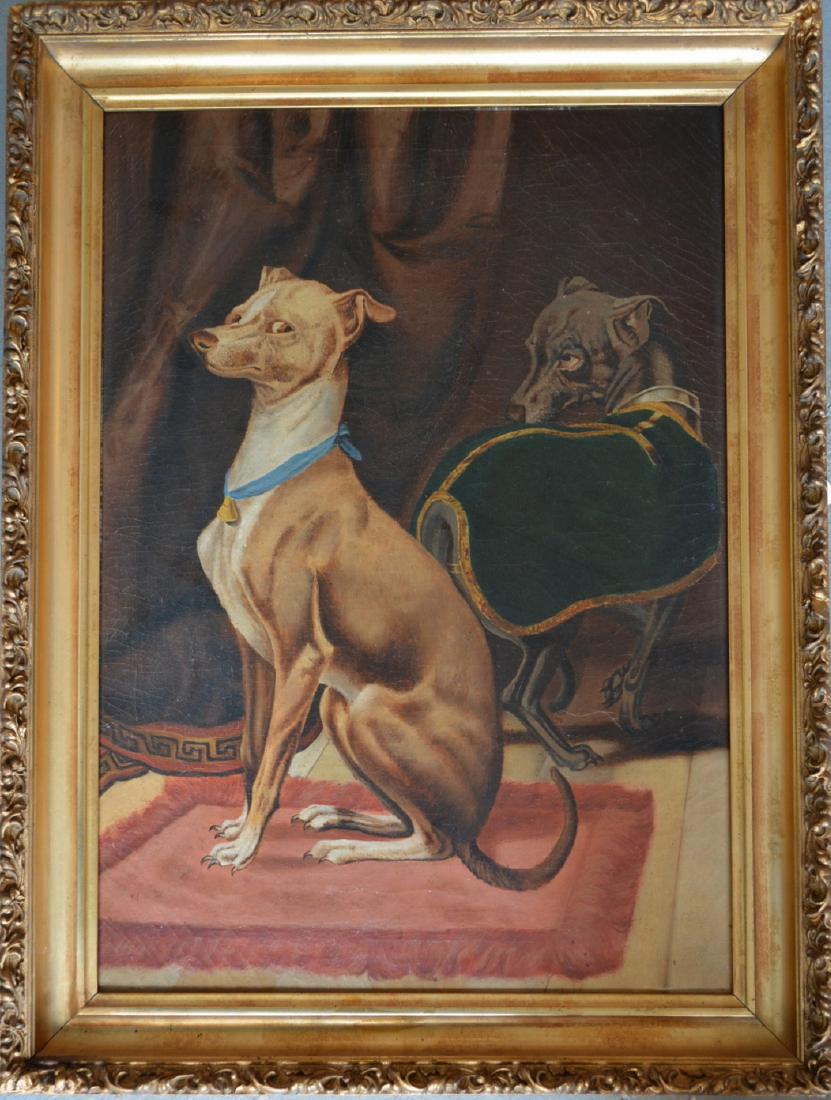 O/C Portrait of 2 greyhounds in original gilt gesso (1 of 3)