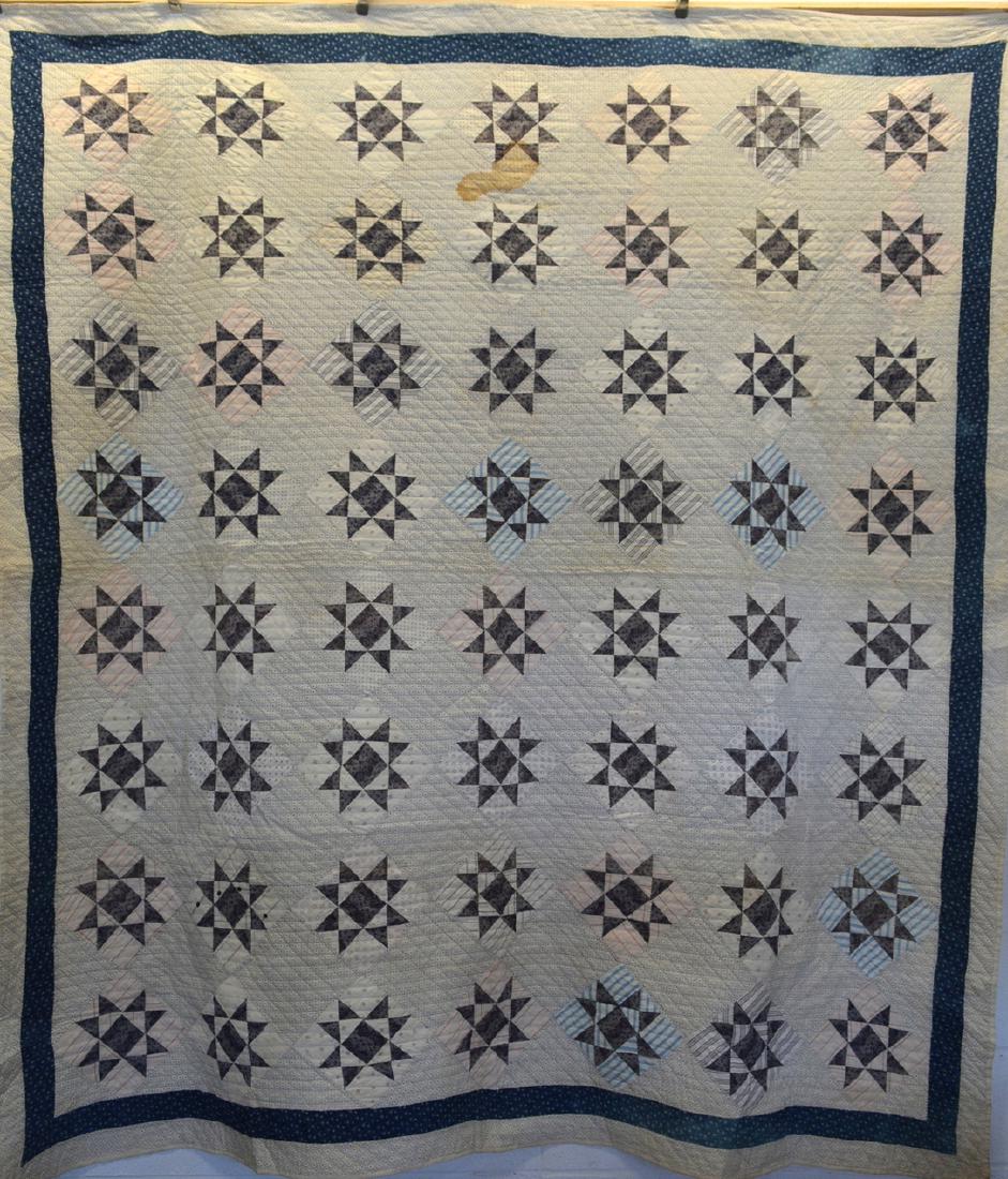 Patchwork quilt in a star pattern, late 19th century - (1 of 6)