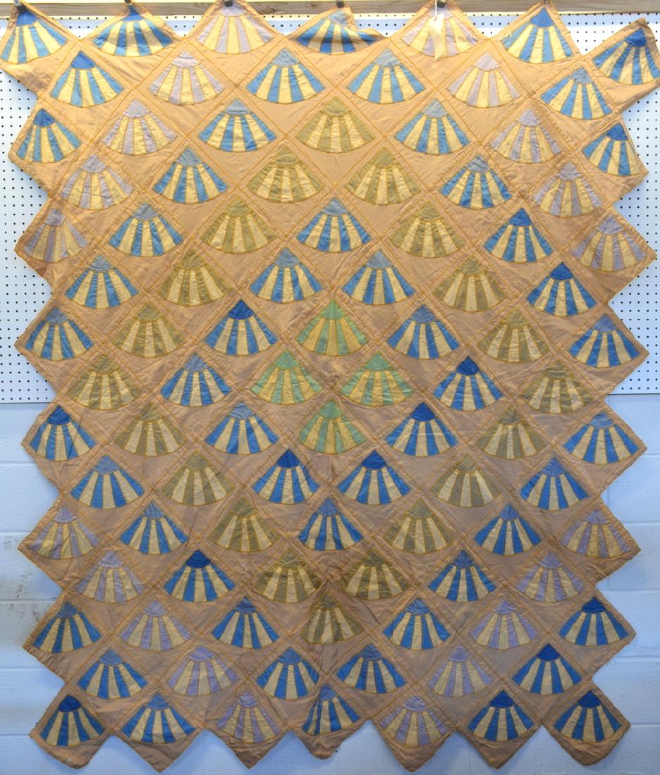 Victorian era handmade silk quilt in the fan pattern (1 of 5)