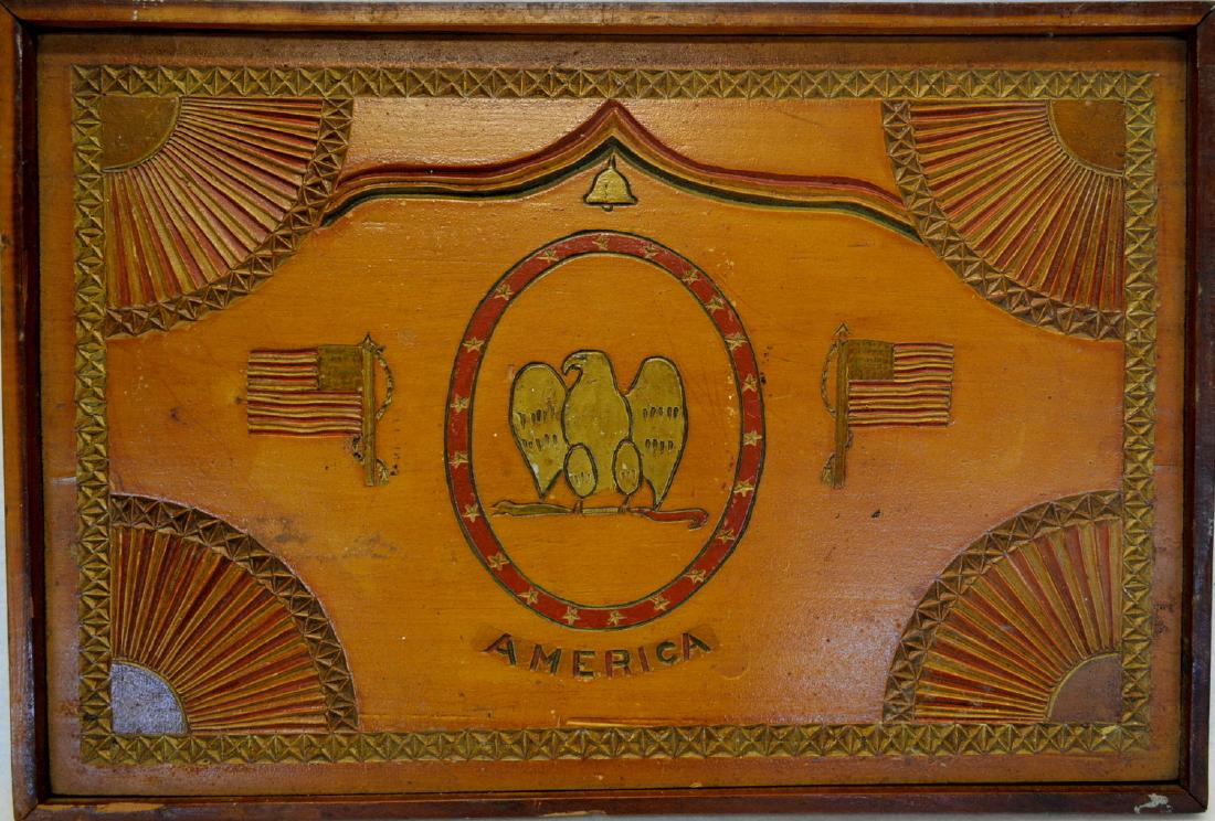 Patriotic carved wall plaque with carving of an (1 of 3)