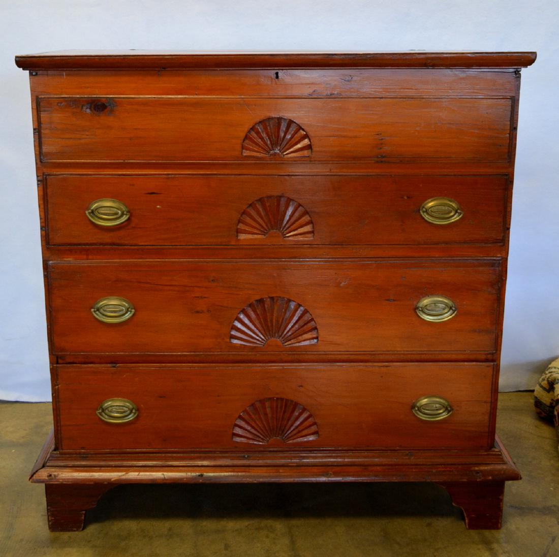 Primitive Chippendale pine blanket chest having 2 false (1 of 9)