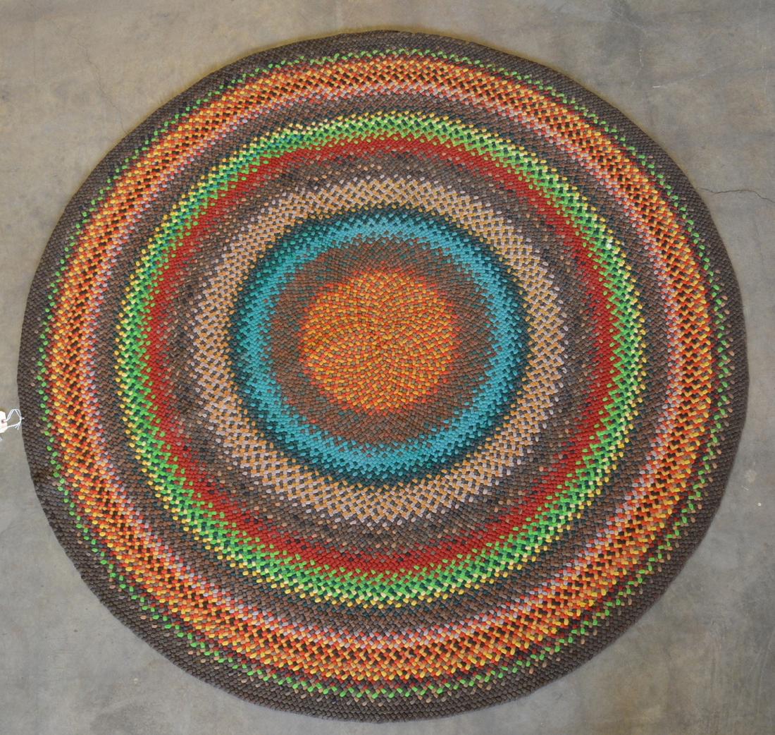 Colorful round braided wool rug - 7' D. Excellent (1 of 4)