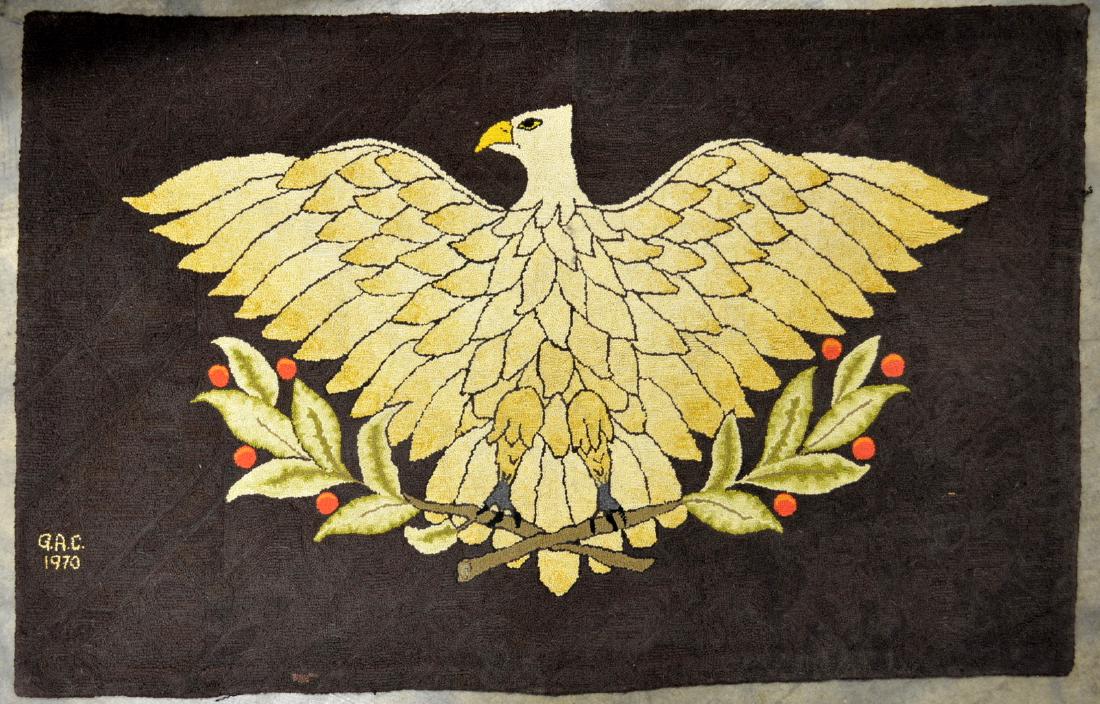 Hooked rug depicting a spread wing American eagle with (1 of 5)
