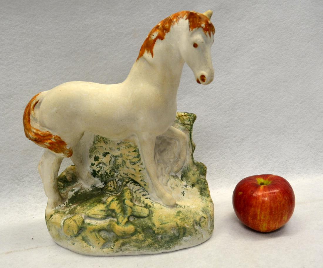 Chalkware horse standing  in brush, in original paint - (1 of 3)