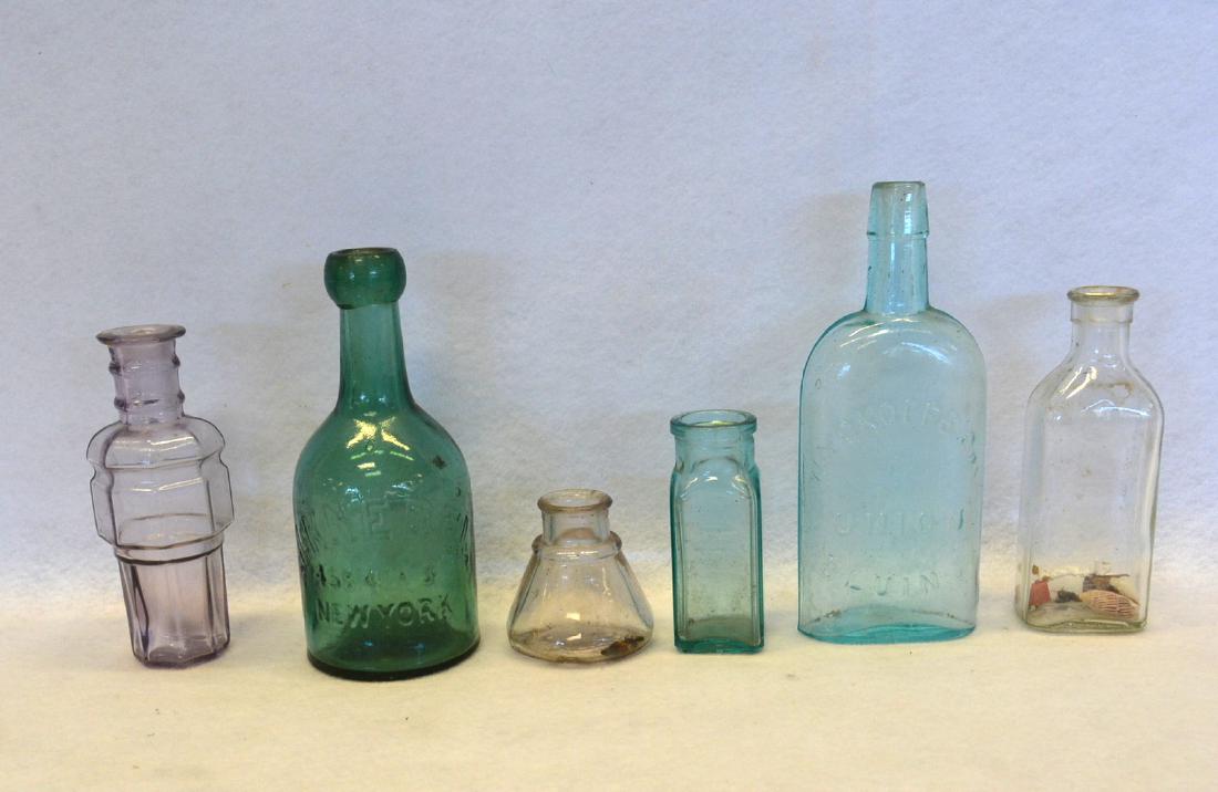 Grouping of 6 early bottles including a blob-top soda (1 of 3)