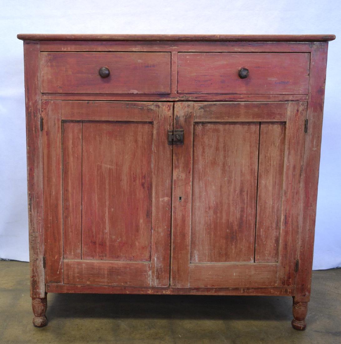Primitive jelly cupboard having 2 drawers over 2 doors (1 of 6)