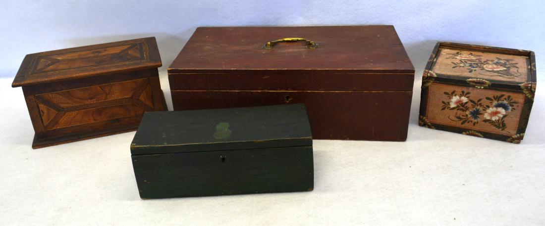 Grouping of 4 early boxes including a document box in (1 of 6)