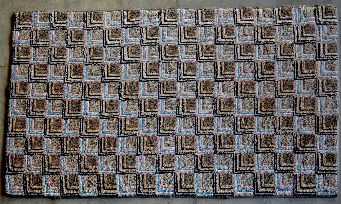 Hooked rug in a Log Cabin variation pattern - one small (1 of 3)