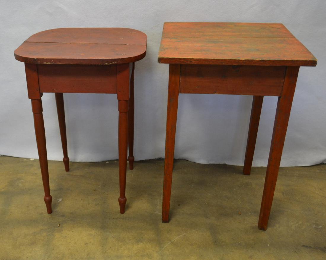 Two country work tables in red stain, including taper (1 of 2)