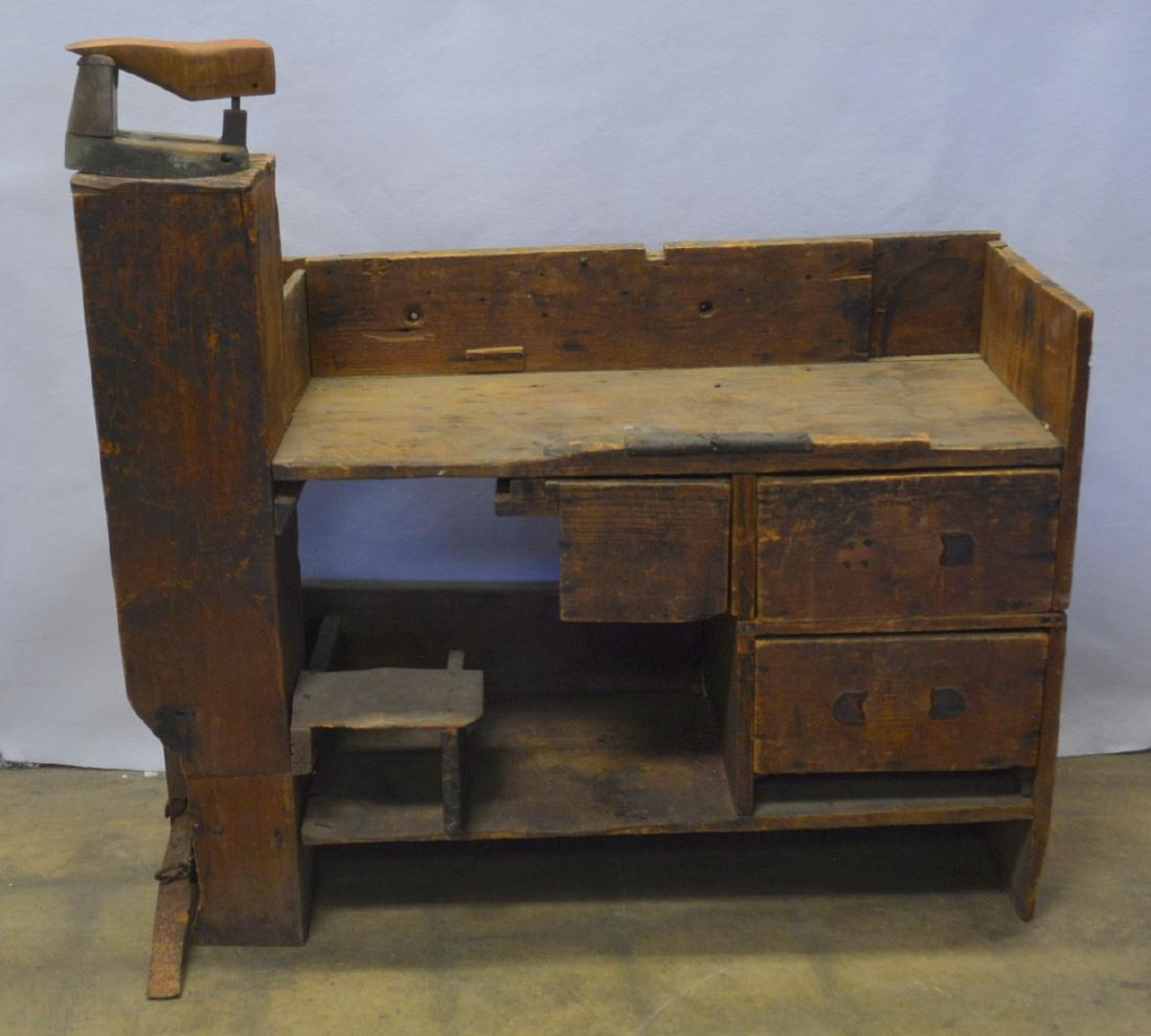 Primitive homemade cobbler's bench with moveable last, (1 of 7)