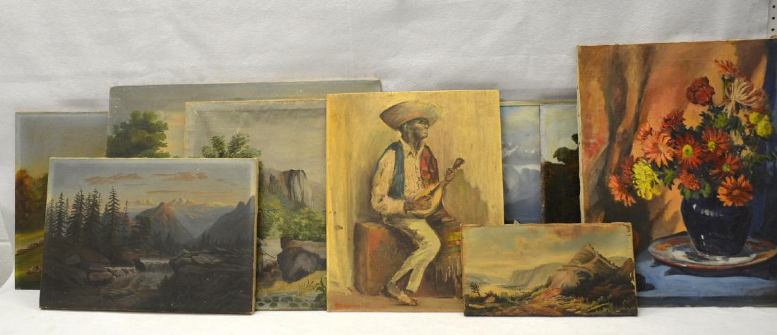 Grouping of 8 old paintings, most primitive, various (1 of 6)