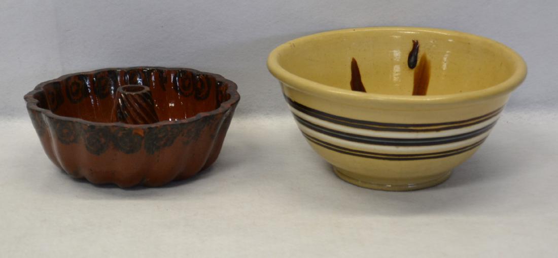 Two pieces of pottery including yellowware mocha bowl (1 of 5)