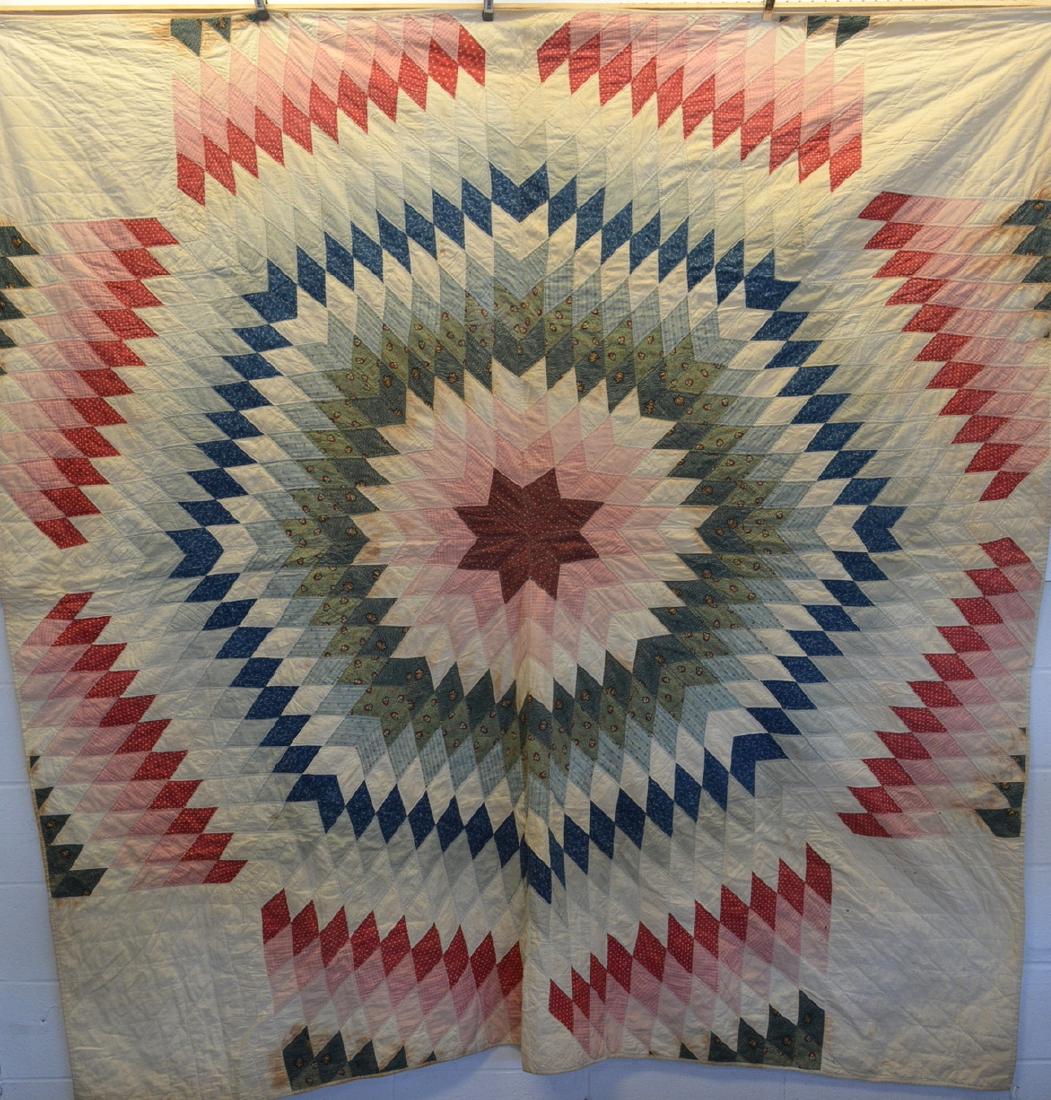 Patchwork quilt in the Texas  Star pattern - 83" x 86". (1 of 6)