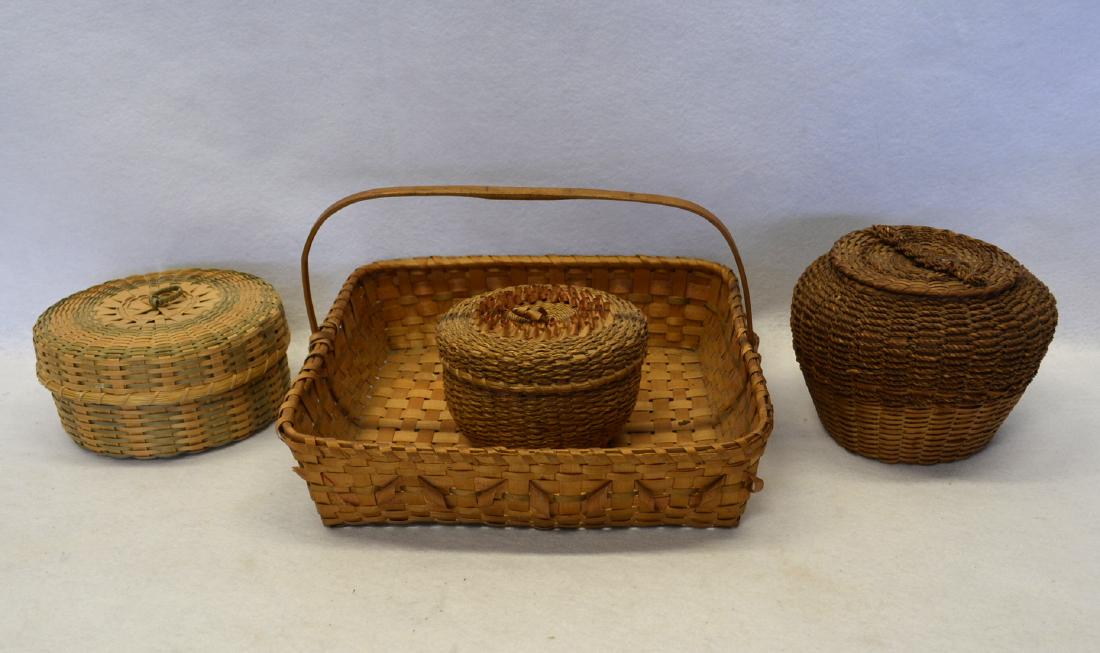 Grouping of 4 splint baskets including 3 Native (1 of 4)