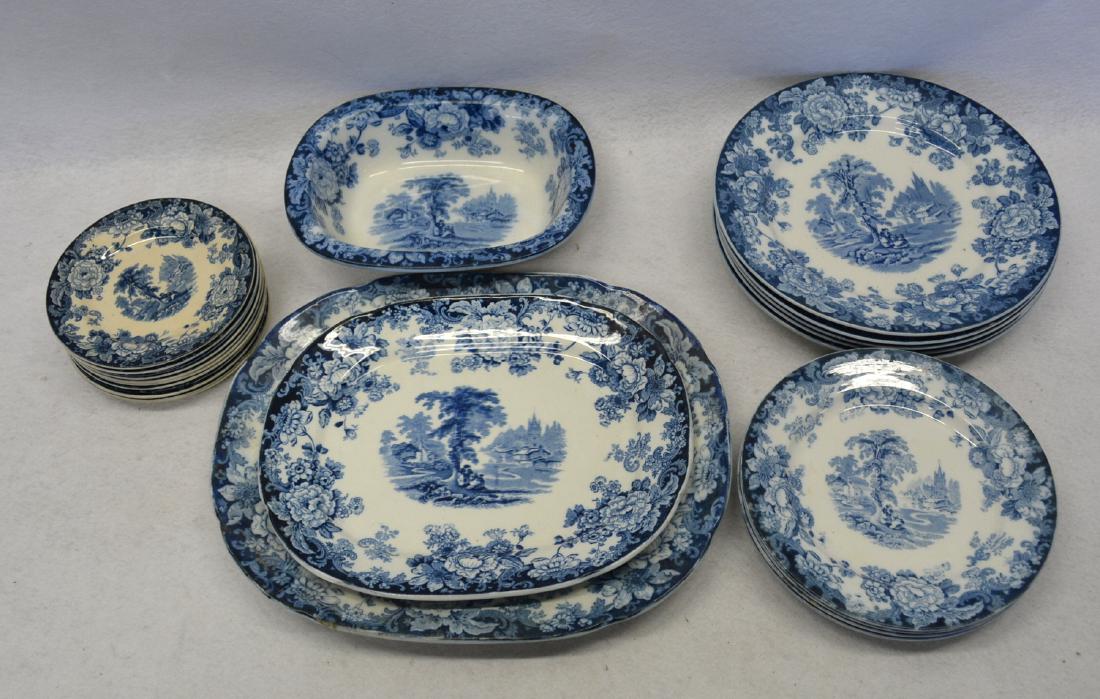 Grouping of 24 blue and white transferware plates (1 of 3)