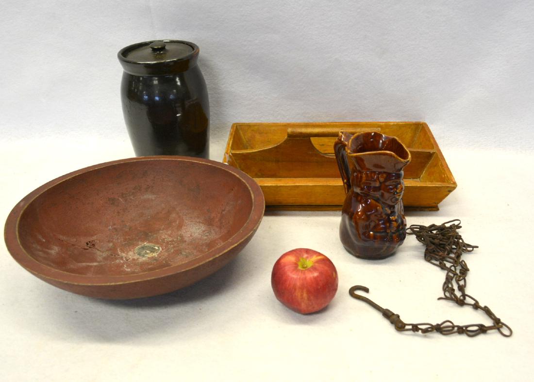 Grouping of country items including a treenware bowl in (1 of 6)