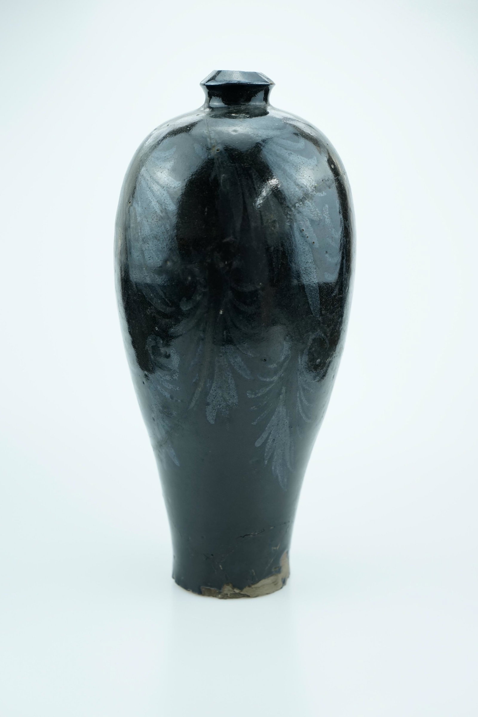 Chinese Ceramic Vase in Black and Flower Design (1 of 3)