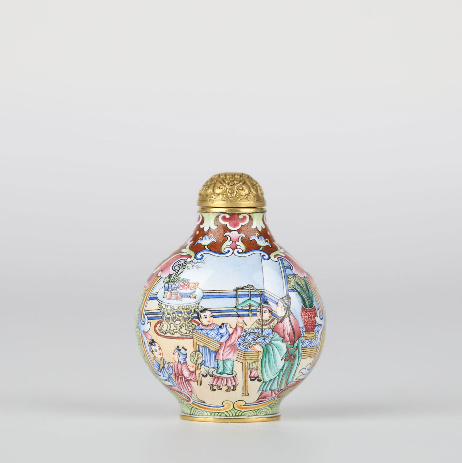 Chinese bronze painted enamel snuff bottle, Qianlong (1 of 6)