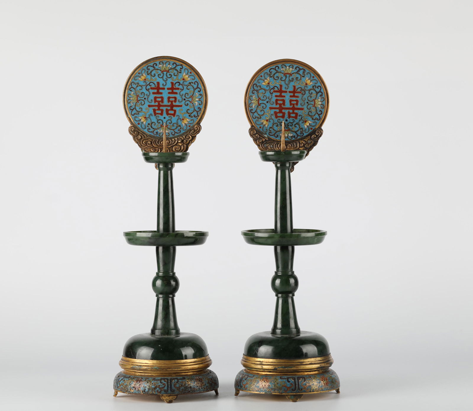 Chinese cloisonne and jasper carved candle stand, 18th century (1 of 8)