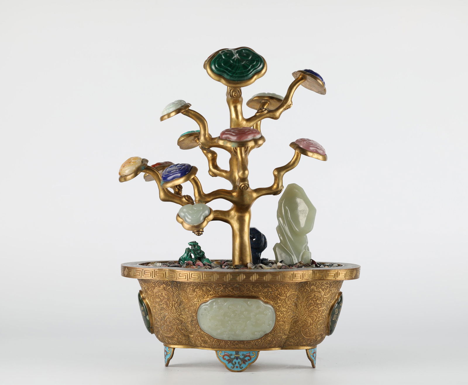 Chinese cloisonne and white jade flowerpot, Qianlong (1 of 8)