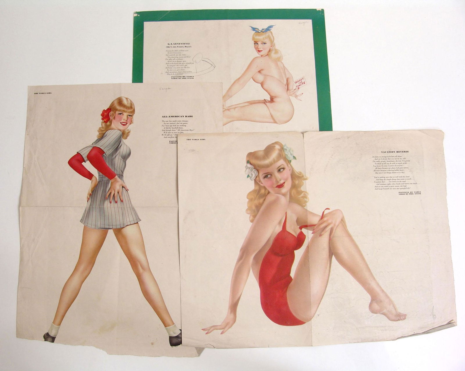 Lot of Three 1940s Varga Esquire Pin-Ups: This is a lot of three antique Alberto Vargas pin-ups from 1940s "Esquire" magazines.