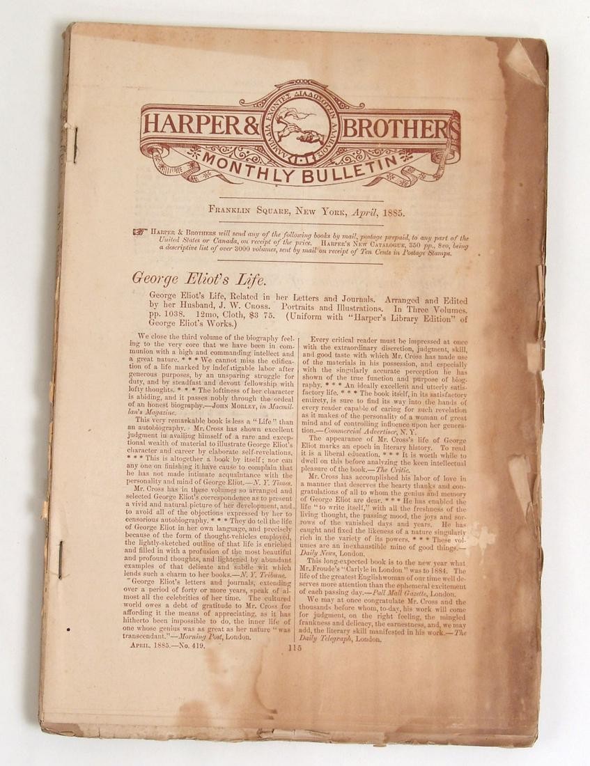 Antique 1885 Harper & Brothers Monthly Bulletin: This is an antique magazine from a small collection that was a local estate find.