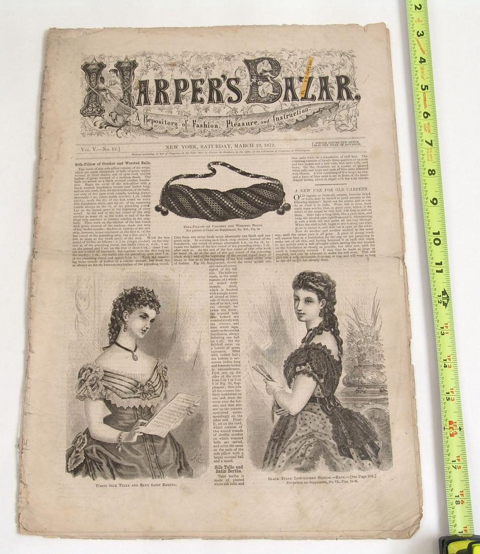 Large Antique 1872 Harper's Bazar - Full-Size: This is from a small collection that was a local estate find.
