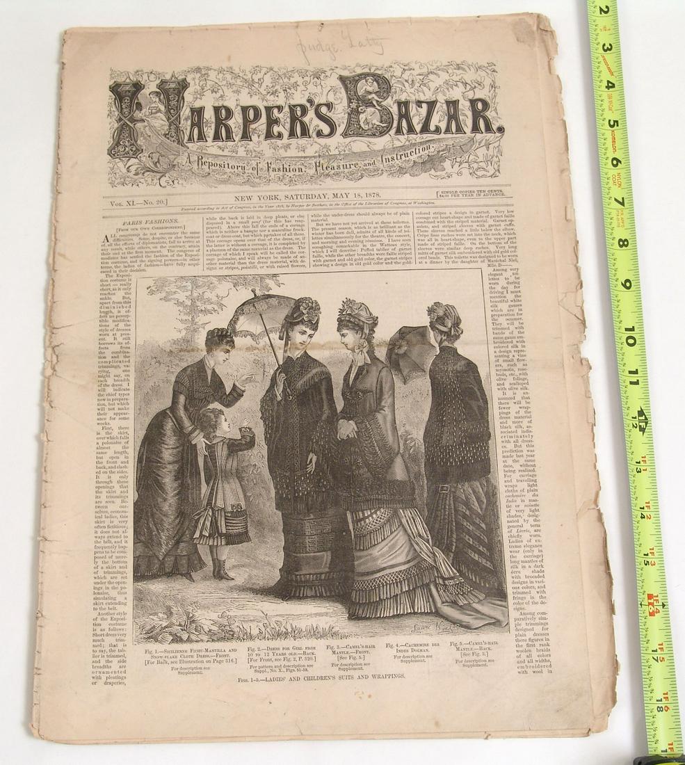 Large Antique 1878 Harper's Bazar - Full-Size: This is from a small collection that was a local estate find.