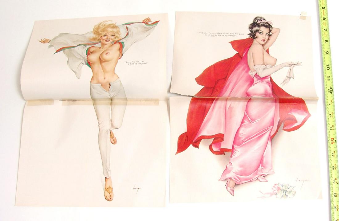 Lot of Four 1970s Vargas Nude Playboy Pin-Ups: This is a lot of four vintage Alberto Vargas two-page pin-ups from 1970s "Playboy" magazines.