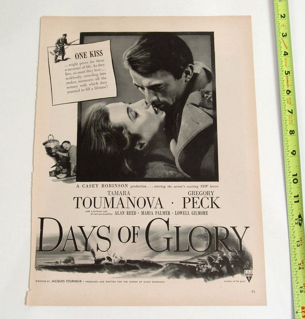 Vintage Movie Ad - Gregory Peck: This is an old movie advertisement, taken from a vintage magazine; it is part of a small collection that we obtained from a local estate. With only a couple of exceptions, each is from the movie's ori
