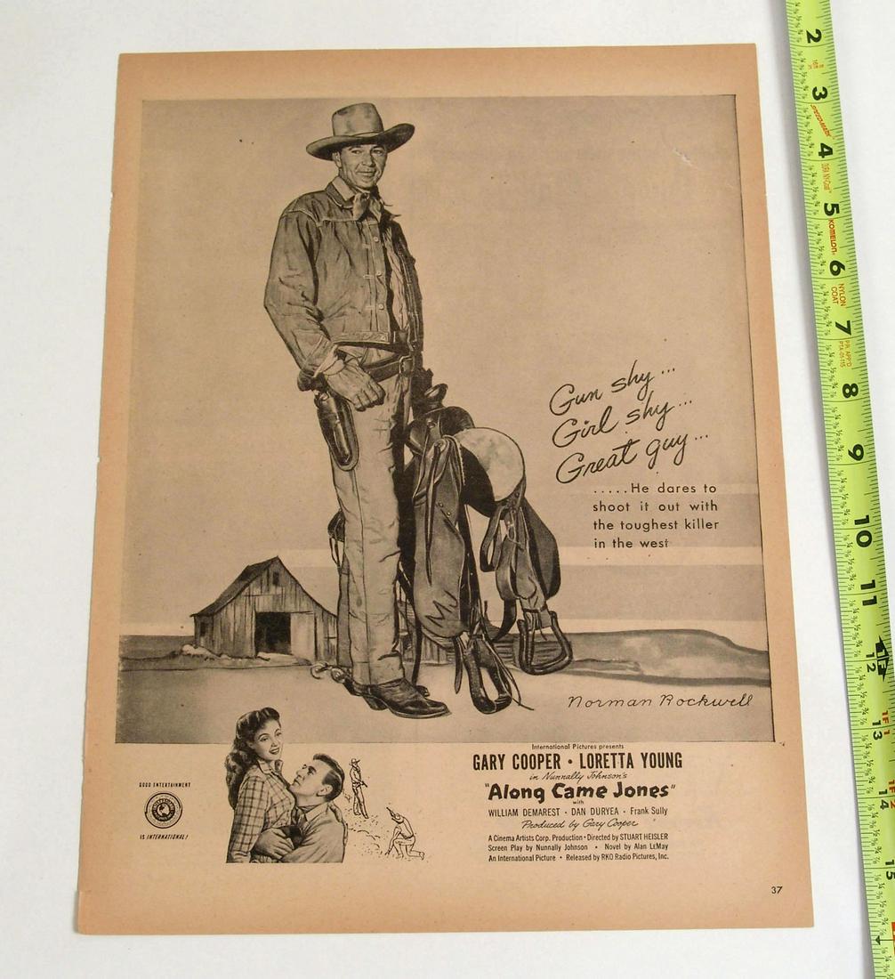 Antique Movie Ad - Gary Cooper: This is an old movie advertisement, taken from a vintage magazine; it is part of a small collection that we obtained from a local estate. With only a couple of exceptions, each is from the movie's ori