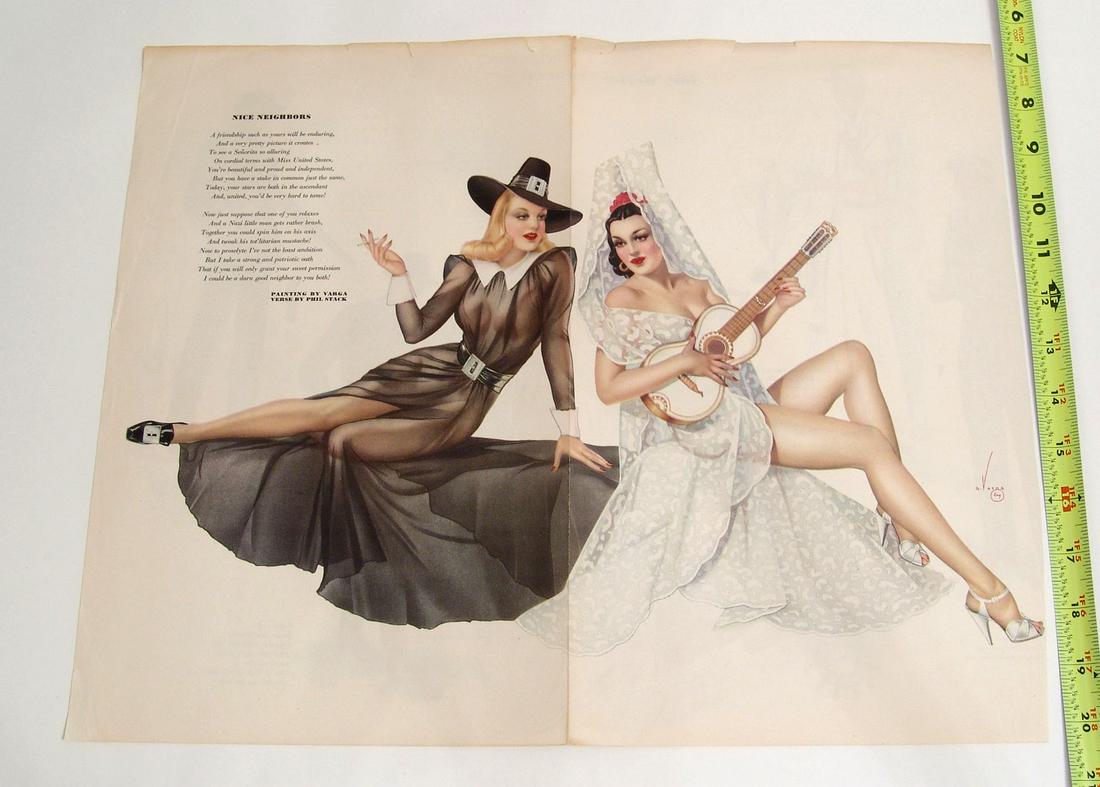1940s Varga Esquire Pin-Up: This is a vintage Alberto Vargas pin-up from a 1940s "Esquire" magazine. Win any number of these and they'll be shipped together for one shipping charge.