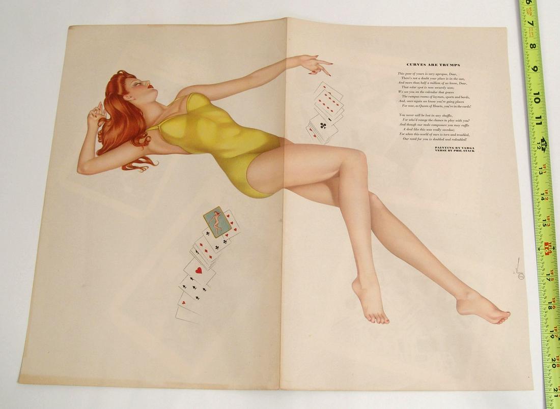 1940s Varga Esquire Pin-Up: This is a vintage WWII-era Alberto Vargas pin-up from a 1940s "Esquire" magazine. Win any number of these and they'll be shipped together for one shipping charge.