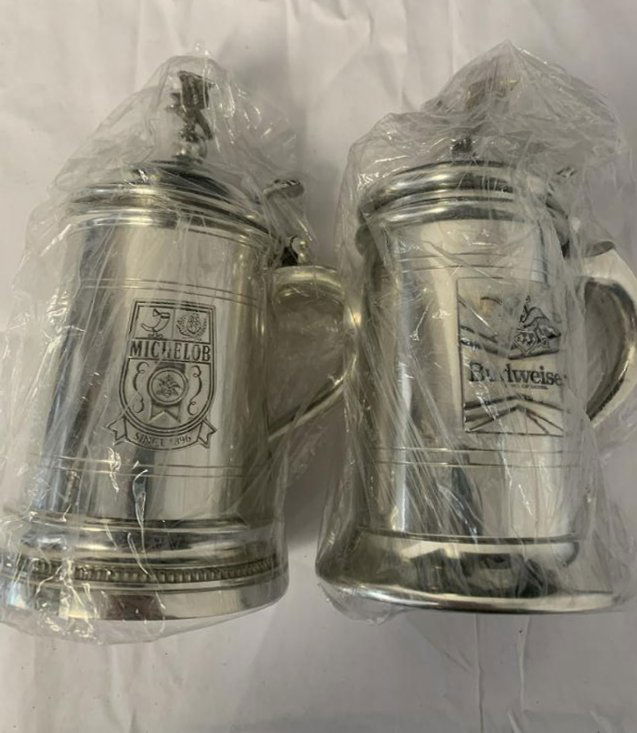 2 QTY SHIRLEY PEWTER BEER STEINS BUDWEISER AND MICHELOB (1 of 3)