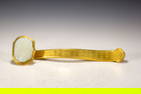 A HARDSTONES DECORATED BRONZE-GILT RUYI
