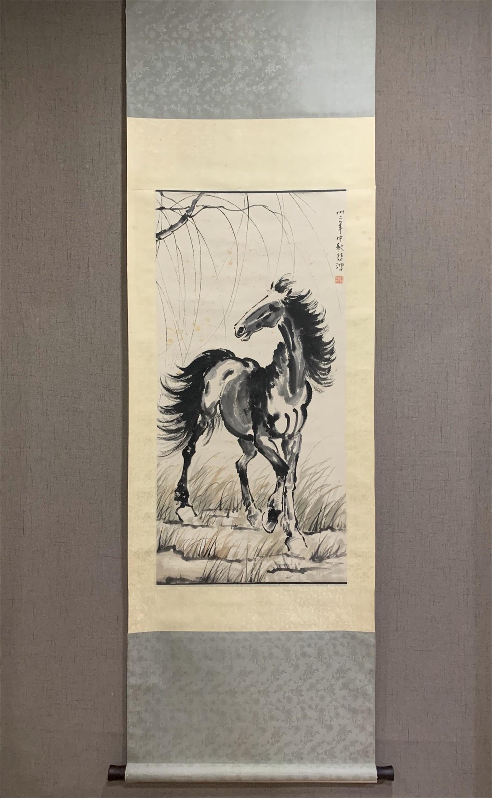 A Chinese Scroll Painting, Xu Beihong Mark: Ht. 98cm, Wd. 48cm,