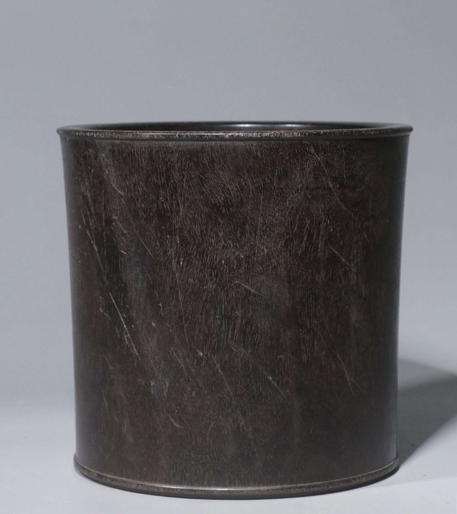 A Chinese Carved Hardwood Brush Pot: A Chinese Carved Hardwood Brush Pot. Ht. 18cm,Wd. 18.5cm,