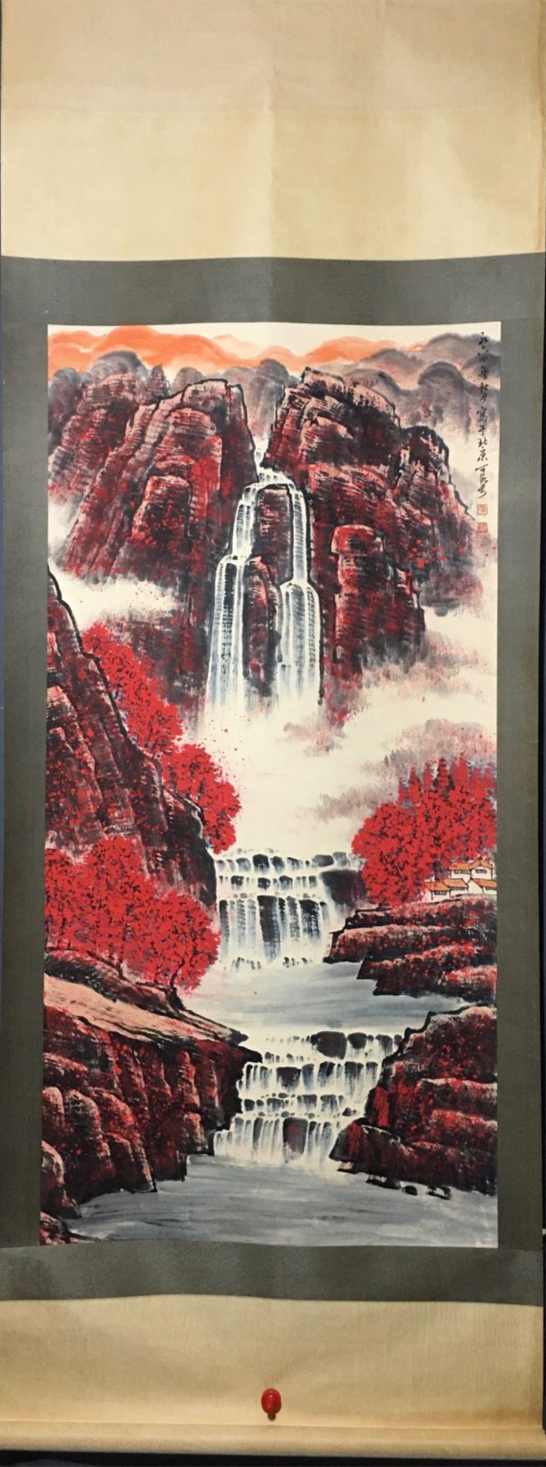 A Chinese Scroll Painting of Landscape: A Chinese Scroll Painting of Landscape. Lg. 136cm, Wd. 66cm