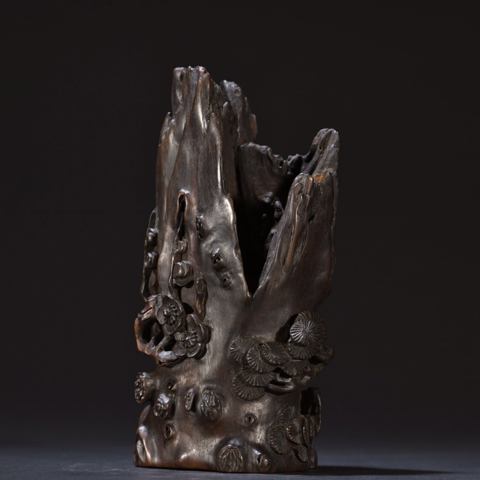 Carved Hardwood Brush Pot: Carved Hardwood Brush Pot. Ht.17cm Wd.8.3cm
