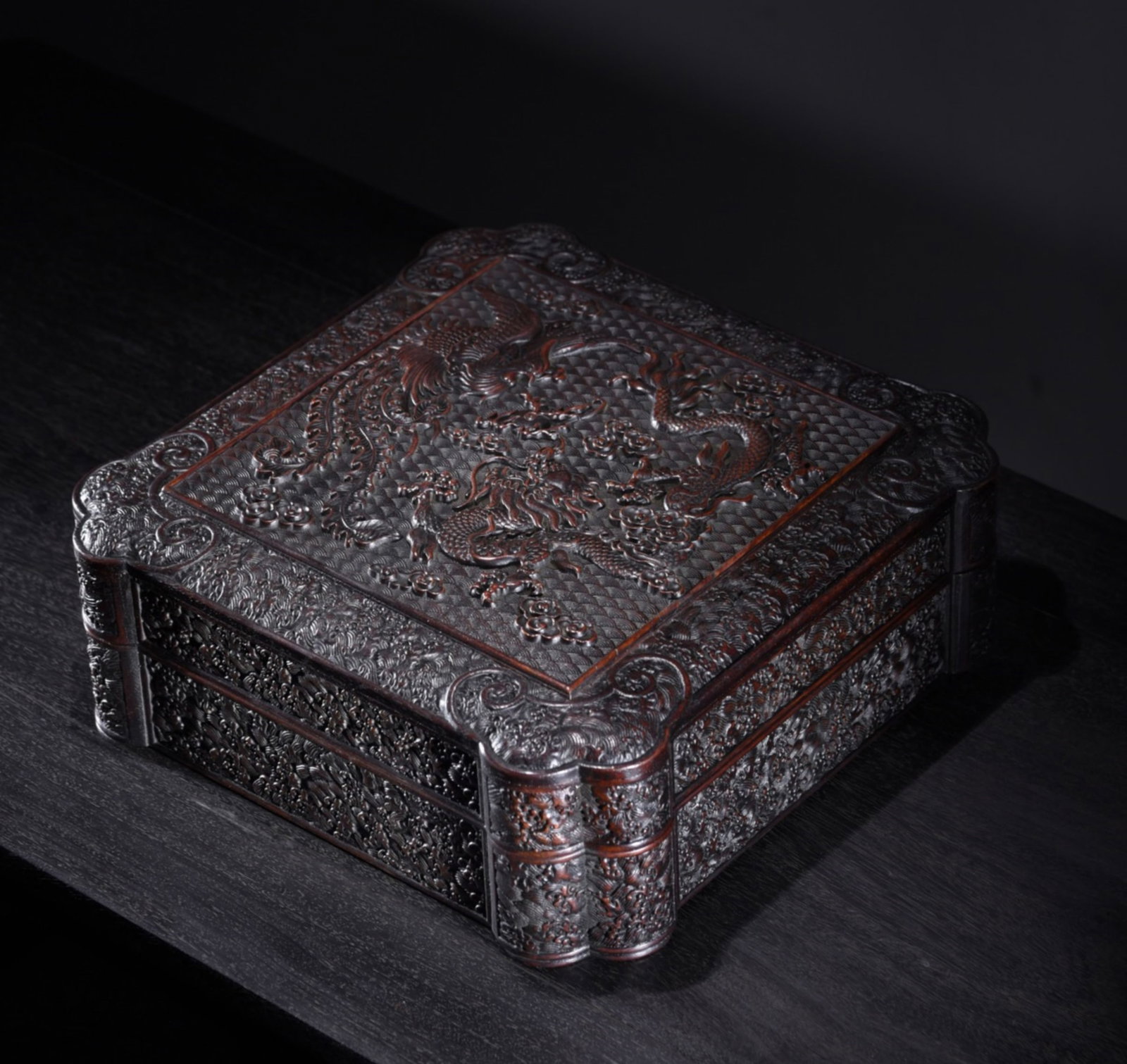 Carved Wood Box: Carved Wood Box. Lg.25cm Wd.25cm Ht.8.5cm