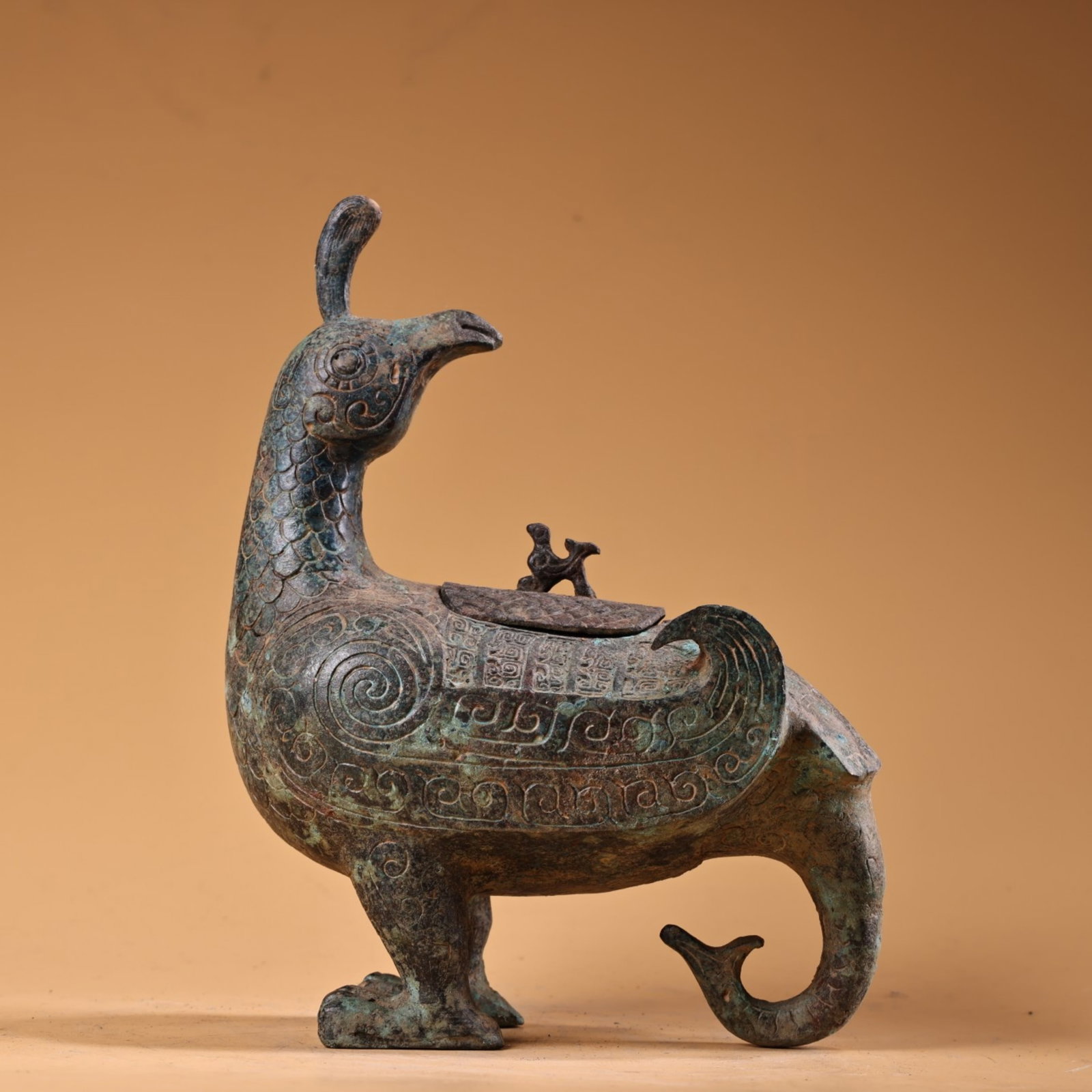 A Chinese Bronze Bird-Shape Incense Burner: A Chinese Bronze Bird-Shape Incense Burner. Wt. 1150g, Lg. 18cm, Ht. 20cm