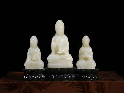 A Set of Chinese Carved Jade Figures of Buddha: A Set of Chinese Carved Jade Figures of Buddha. Ht. 8.5cm, Wd. 4.4cm, Th. 2.5cm, Multi-Sizes