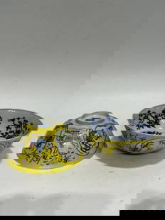 A Pair of Chinese Yellow Ground Famille-Rose Porcelain Bowls: A Pair of Chinese Yellow Ground Famille-Rose Porcelain Bowls. Diam. 15.5cm