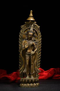 A Chinese Gilt Bronze Figure of Buddha: A Chinese Gilt Bronze Figure of Buddha. Ht. 37cm, Lg. 11cm
