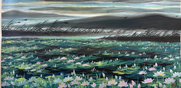 A Chinese Painting: A Chinese Painting. Wd. 67cm, Lg. 138cm