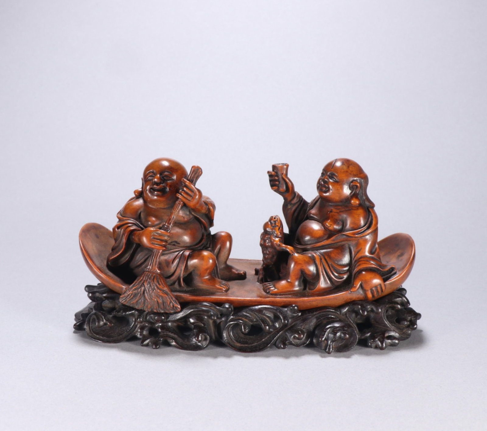 A Chinese Carved Hardwood Double Figures of Buddha (1 of 9)